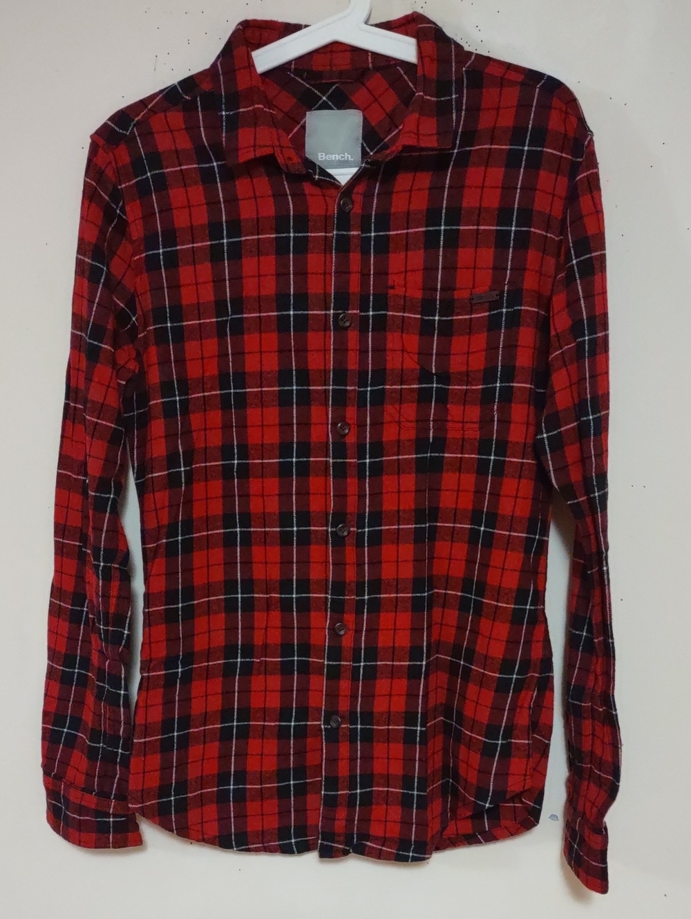 Bench Red and Black Plaid Button-Down Shirt for Men